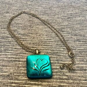 Teal Glass Heart Pendant Necklace